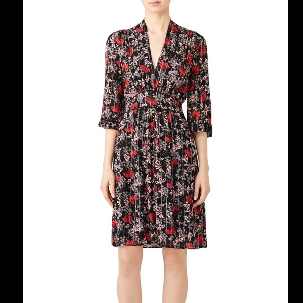 ba&sh eden 3/4 sleeves black and red floral dress size 3 us 10